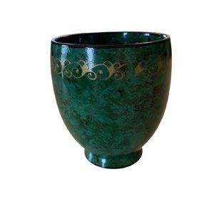 Vintage Russian Lacquerware Tea Cup w/ Faux Malachite Finish Gold Trim 3”